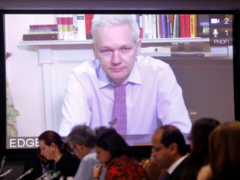 Assange sprak de VN toe vanuit de Ecuadoraanse ambassade.