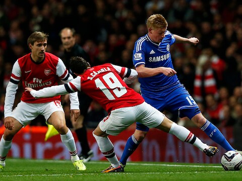 De Bruyne in actie tegen Arsenal.