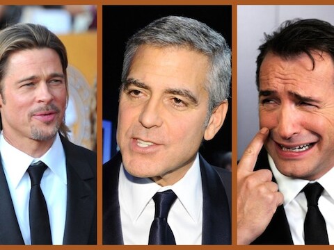 De topfavorieten in de categorie van 'beste acteur': Brad Pitt, George Clooney en Jean Dujardin.
