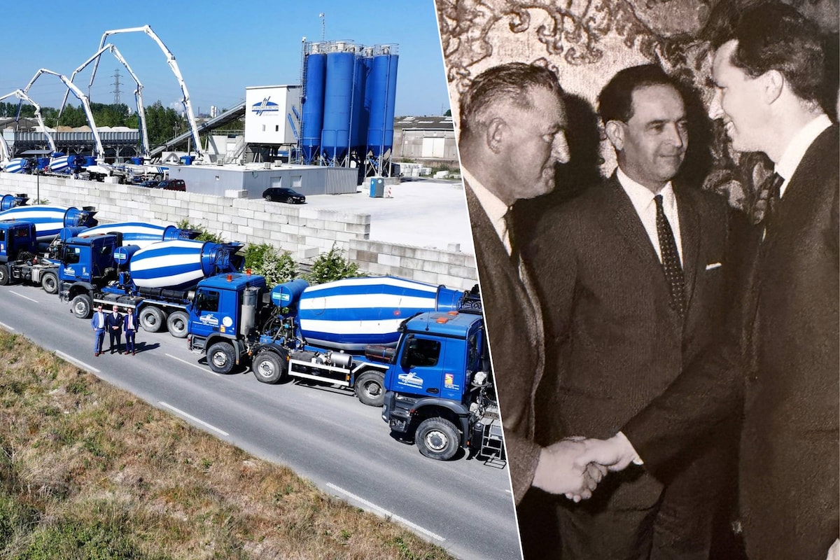 A la izquierda ves una imagen de uno de los sitios del Grupo De Brabandere. A la derecha se ve a Paul De Brabandere estrechando la mano del rey Balduino.