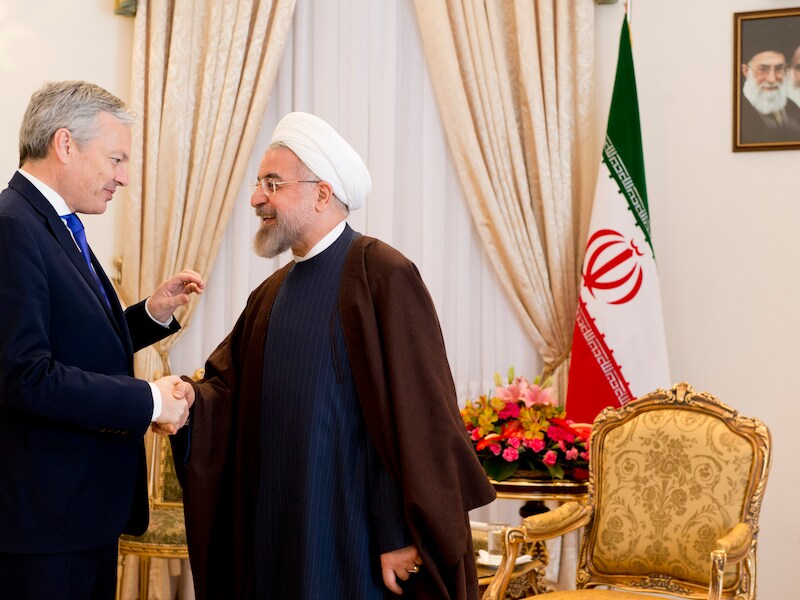 Minister van Buitenlandse Zaken Didier Reynders en de Iraanse president Rohani.