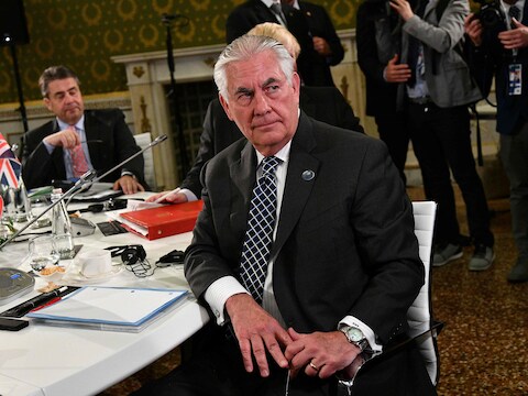 De Amerikaanse minister van Buitenlandse Zaken Rex Tillerson tijdens de G7