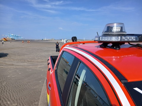 De MUG-heli landde op het strand van Zeebrugge.