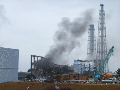 De reactor van Fukushima na de tsunami in 2011.