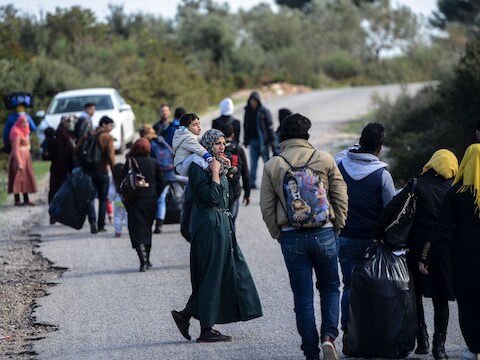 Vluchtelingen in Izmir, na een mislukte poging om naar Lesbos te komen.