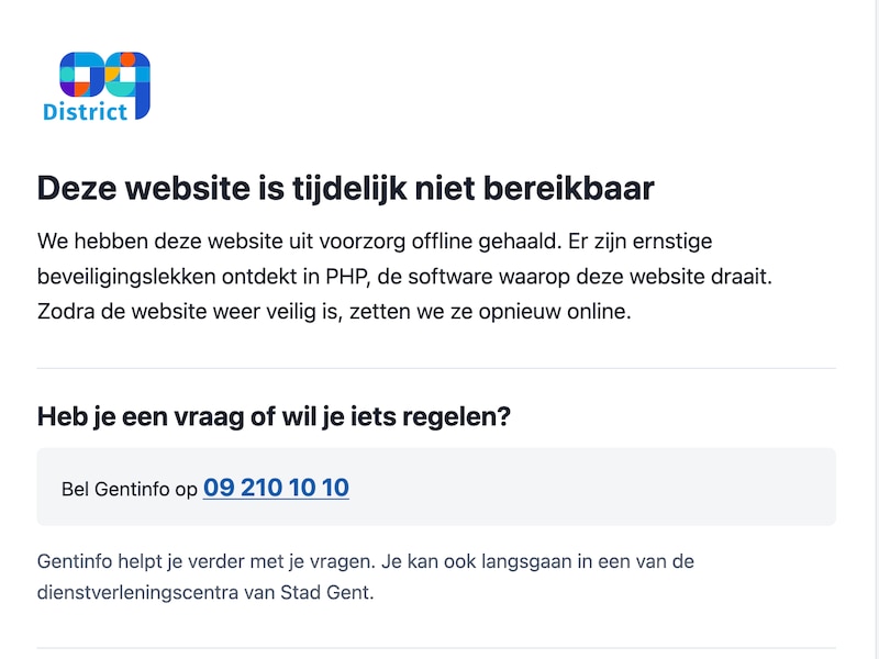 Website Stad Gent offline