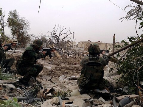 Syrische militairen in hoofdstad Damascus