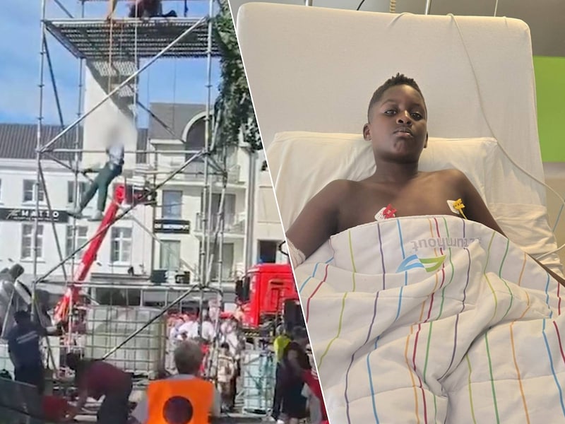 Mama filmt hoe Ezekiel (10) bijna 8 meter valt na incident met zipline tijdens opendeurweekend brandweer: “Hij kwam op zijn hoofd terecht”
