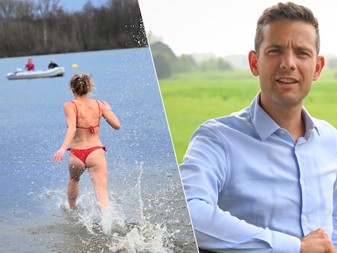 Eindejaarsduik in de Plas van Rotselaar., Burgemeester Jelle Wouters (ROX) over de bouwshift in Rotselaar.