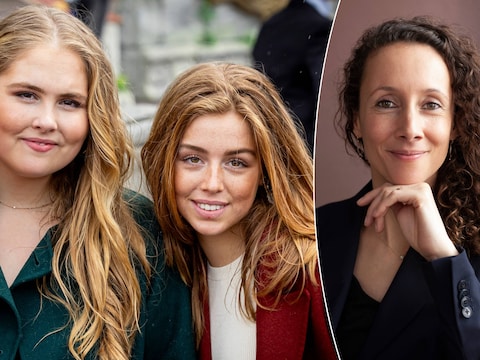 Prinses en troonopvolgster Amalia (21) en haar zus prinses Alexia (20). Rechts: gezinstherapeut Nadia Van Der Spek.