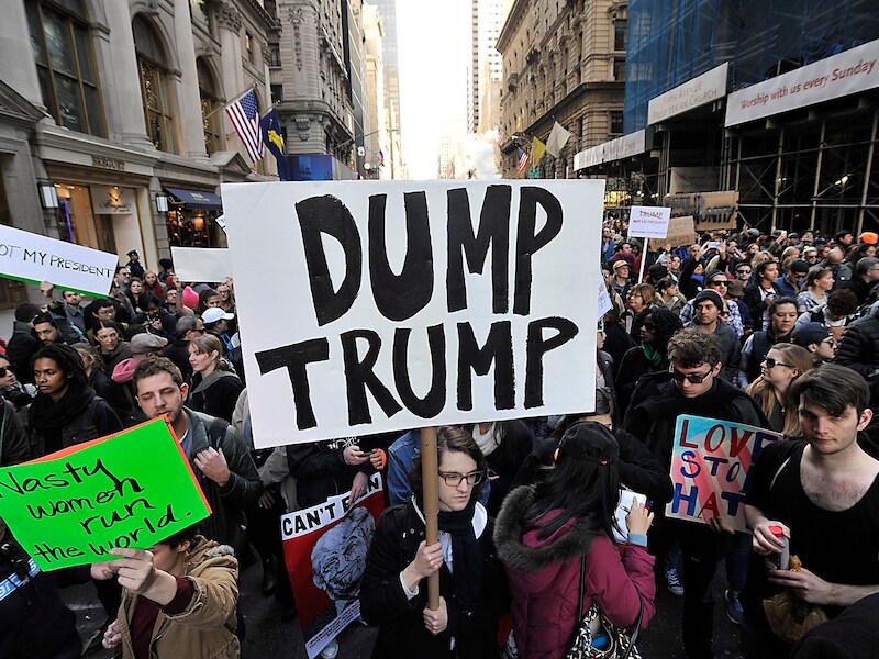 Een anti-Trump demonstratie op 12 november vorig jaar in New York.