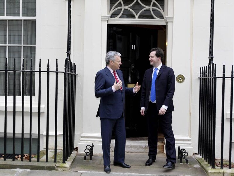 Minister van Buitenlandse Zaken Didier Reynders met minister van Financiën George Osborne.