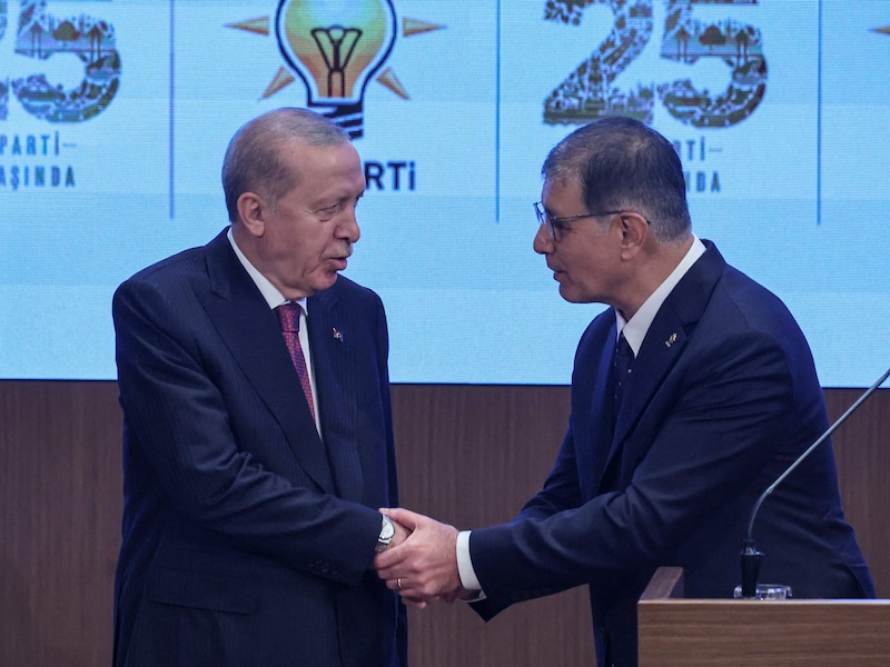 Cemil Tugay (R) in een hand-shake met Recep Tayyip Erdogan (L)