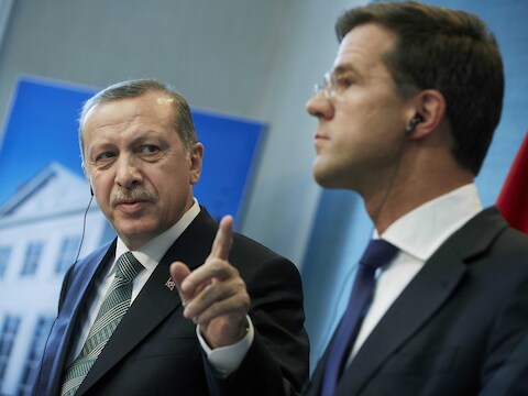 Erdogan en Rutte bij het Turkse staatsbezoek aan Nederland in 2013.