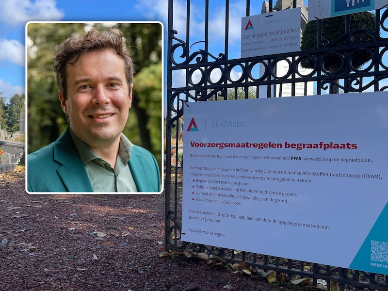 Aan het hek van de begraafplaats van Moorsel werd infoborden geplaatst. Inzet: gemeenteraadslid Frederik Meulewaeter.
