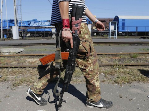 Een pro-Russische separatist in de Oekraïense stad Ilovaysk.