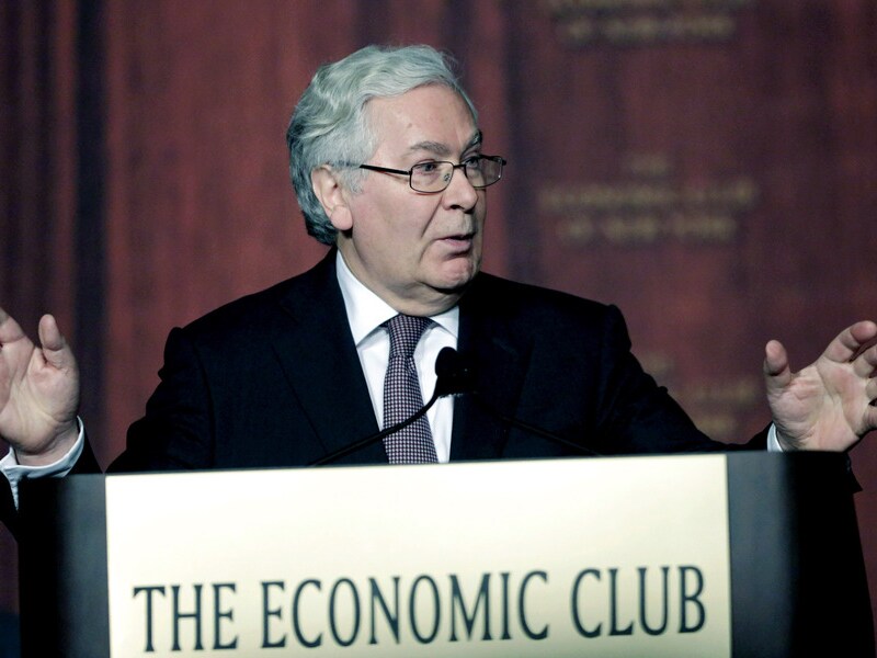 Mervyn King, afscheidnemend gouverneur van de Bank of England.