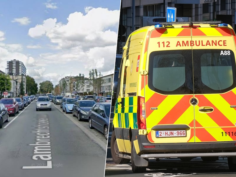 Twee inzittenden van een motorfiets raakten gewond bij een aanrijding met een auto op de Lambrechtshoekenlaan in Merksem. (Foto r. ziekenwagen illustratiebeeld)
