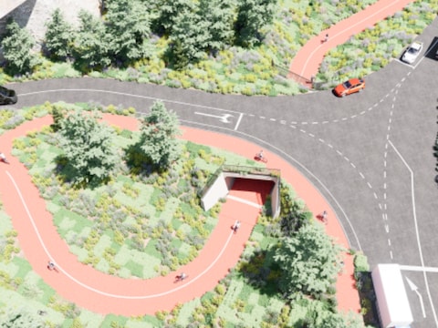 De nieuwe fietstunnel maakt het kruispunt Transportlaan-Hengelhoefstraat in Genk veiliger voor fietsers.
