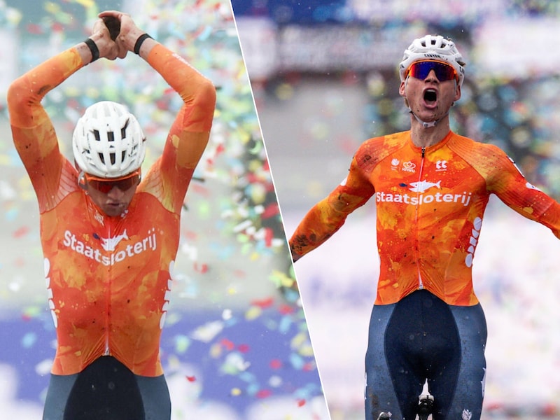 KIJK. “Het leek me nu wel geschikt”: Mathieu van der Poel viert op z’n Ronaldo’s na historische achtste wereldtitel, Thibau Nys pakt brons 