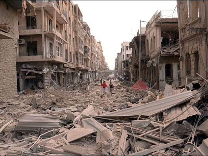 Het zwaar getroffen Aleppo, in het centrum van de stad.
