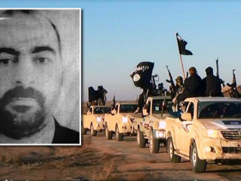 De ISIS-strijders zijn onder leiding van Baghdadi (inzet) inmiddels de Iraakse hoofdstad Bagdad op minder dan 90 kilometer genaderd.