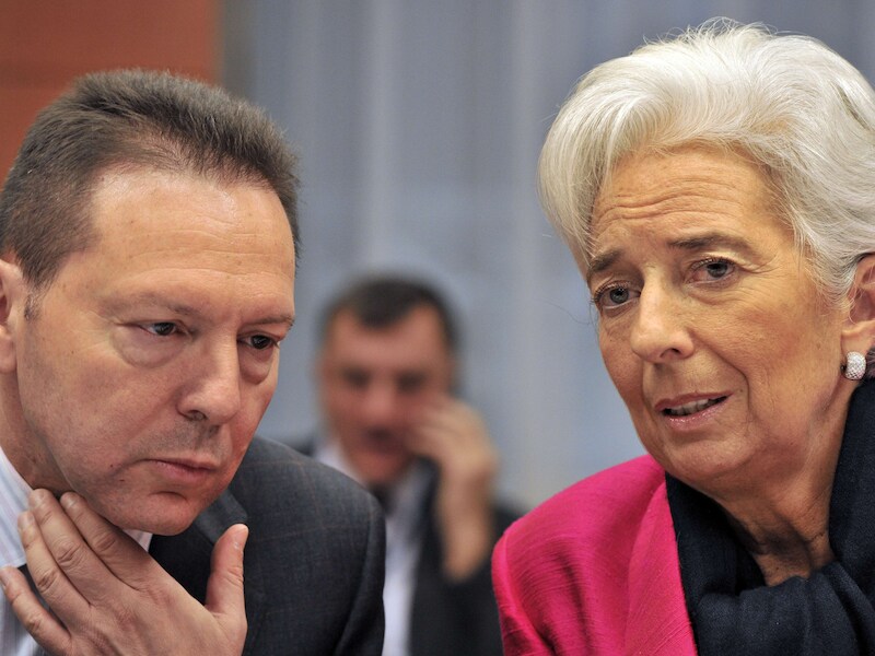 Yannis Stournaras en IMF-baas Christine Lagarde.