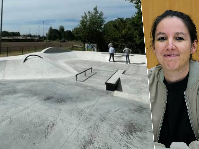 Skatepark Kerrebanz in Meise heropent vrijdag na make-over van 150.000 euro. Op foto: Schepen van Sport Marie Behaeghe (CD&V)
