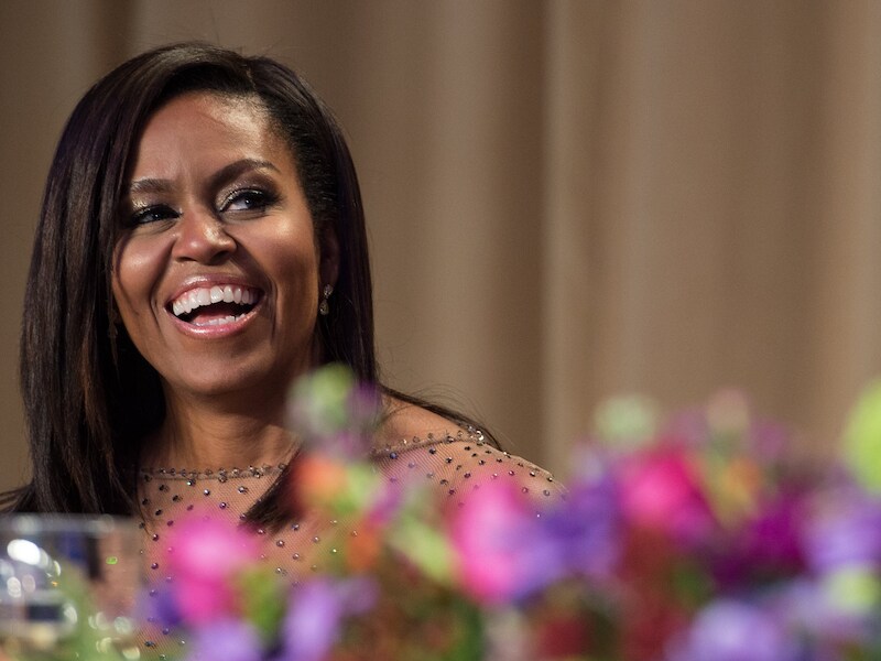 Michelle Obama tijdens het persdiner op het Witte Huis.