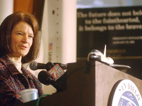 Sally Ride op 7 februari 2003 in San Diego.