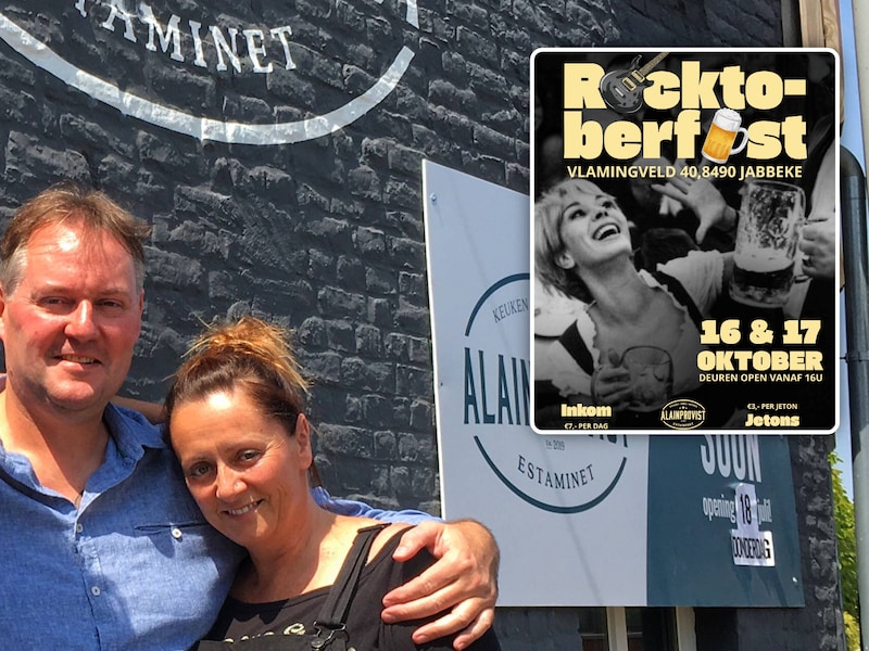 Alain en Mira van organiseren dit weekend Rocktoberfest, Inzet: Poster Rocktoberfest Jabbeke