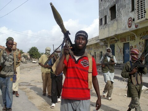 Strijders van al-Shabaab in de Somalische hoofdstad Mogadishu. Foto uit 2009.