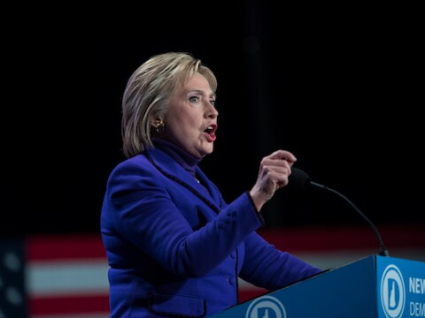 Hillary Clinton tijdens een speech gisteren in New Hampshire.