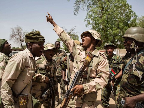 Archiefbeeld. Het Nigeriaanse leger viert de herverovering van Bama