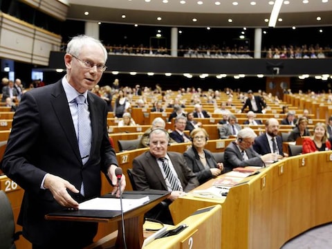Europees president Herman Van Rompuy tijdens de plenaire sessie van het Europees parlement vandaag.
