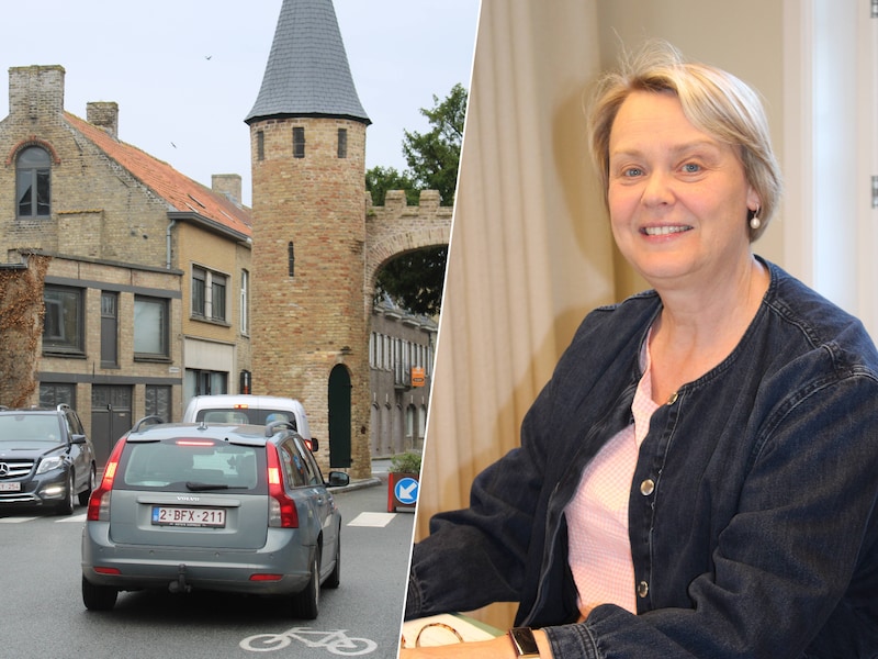 Het kan bij momenten druk zijn ter hoogte van de Westpoort in Lo. Rechts: burgemeester Lieve Castryck.