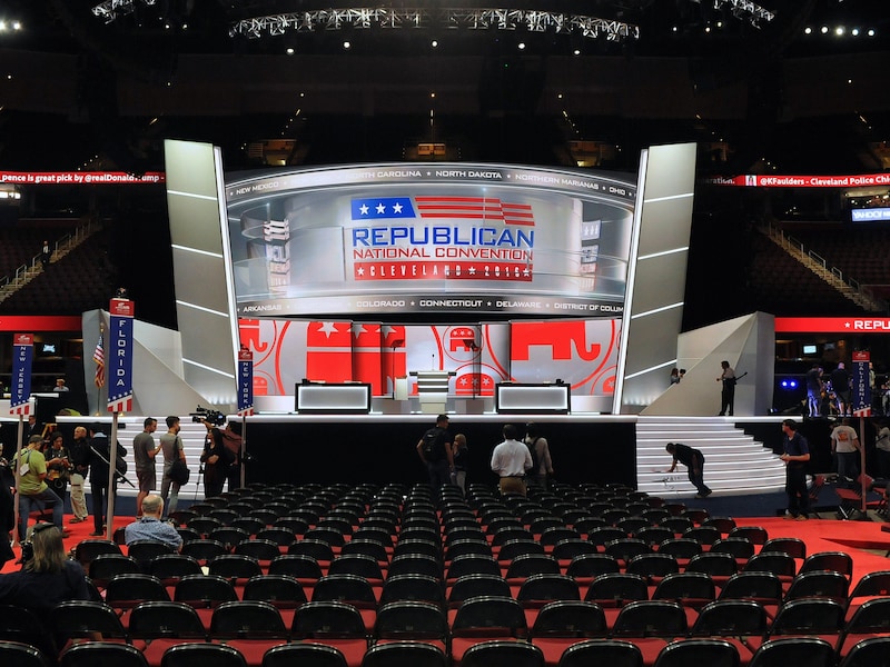 Alles wordt in gereedheid gebracht voor de Republikeinse nationale conventie in Cleveland, Ohio.