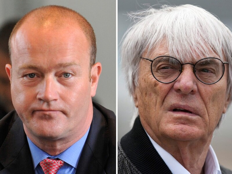 Ecclestone wordt ervan beschuldigd gewezen bankier Gribkowsky (l) te hebben omgekocht.