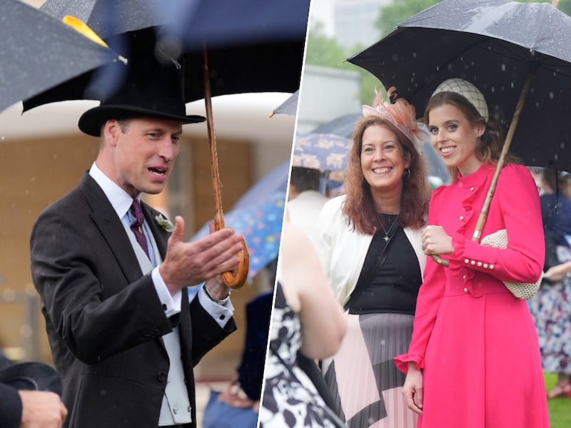 KIJK. Prins William trotseert regen tijdens tuinfeest zonder vrouw Kate, maar krijgt steun van zijn nichten
