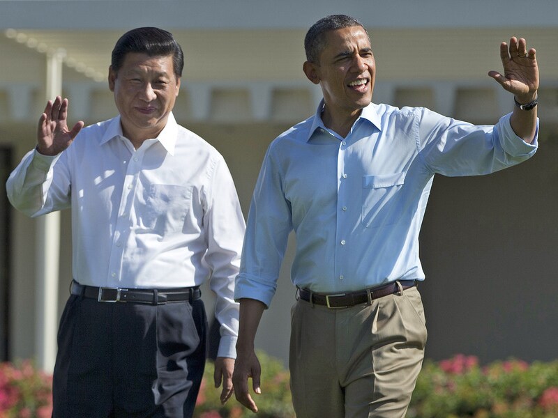 De Amerikaanse president Barack Obama (r) en de Chinese president Xi Jinping (l).
