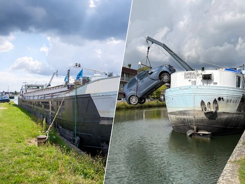 Een schipper wilde op de Leuvense Vaart zijn auto aan wal brengen, maar toen liep het mis.