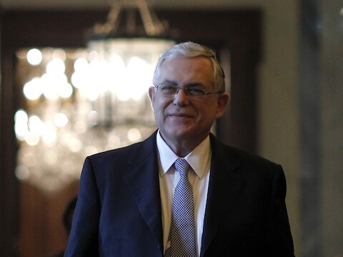De Grieksepremier Lucas Papademos.