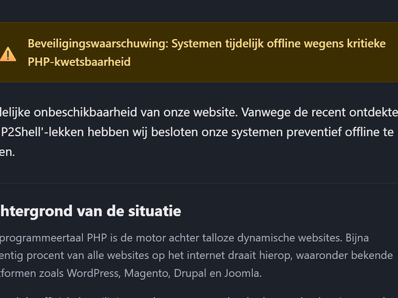 Wie de gemeentelijke website van Herentals bezoekt, krijgt momenteel dit scherm te zien.