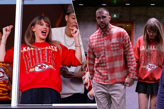 PR-stunt of niet? Taylor Swift duikt opnieuw op bij wedstrijd Travis Kelce  (én pronkt met erg opvallende armband) | Celebrities | hln.be