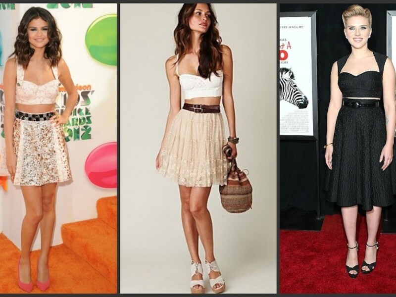 Selena Gomez, een model in een ontwerp van Free People en Scarlett Johansson