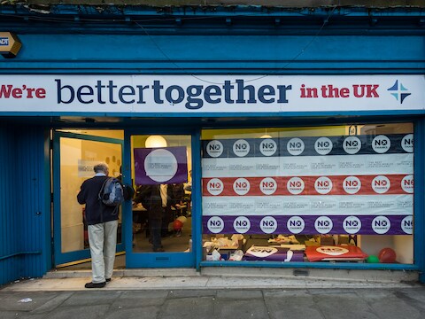 Een kantoor van de 'Better Together'-campagne die bij het vorige referendum tegen de Schotse onafhankelijkheid was.