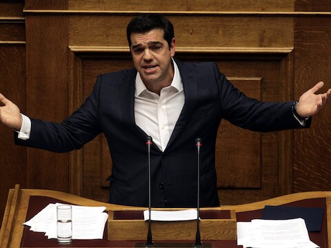 Alexis Tsipras gaf een speech voor het Griekse parlement, vlak voor de vertrouwensstemming.