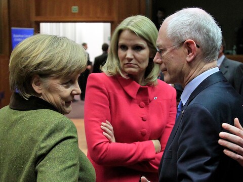 Angela Merkel met de Europees president Herman Van Rompuy.
