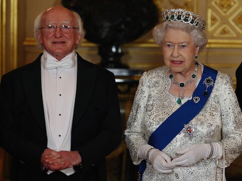 De Ierse president Michael Higgins met de Britse koningin Elizabeth