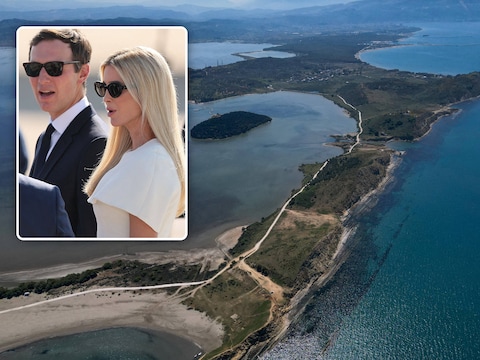 Ivanka Trump en haar echtgenoot Jared Kushner (inzet) willen luxehotels en villa’s bouwen in een natuurreservaat in Albanië. 